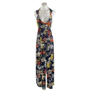Endless Summer Multicolor Floral Sleeveless Plunge Neck Wide Leg Jumpsuit Sz M